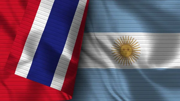 Argentína Thaiföld Realisztikus Zászló Szövet Textúra Illusztráció — Stock Fotó