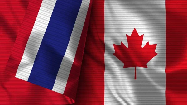Canada Thailand Realistische Vlag Stof Textuur Illustratie — Stockfoto