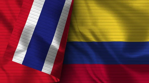 Colombia Och Thailand Realistisk Flaggväv Textur Illustration — Stockfoto