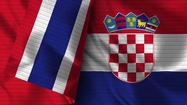 Croacia Tailandia Tela Bandera Realista Textura Ilustración — Foto de Stock