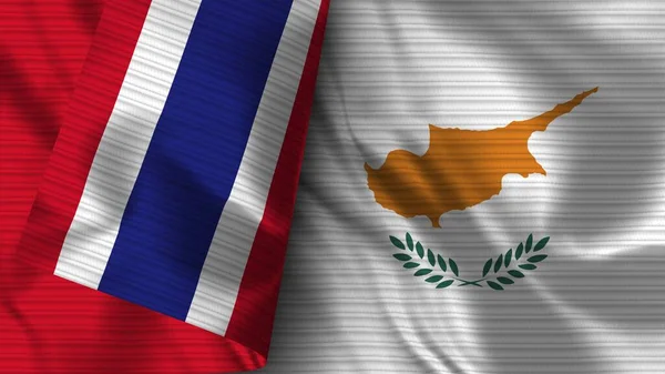 Kypr Thajsko Realistické Vlajky Textilní Textura Ilustrace — Stock fotografie