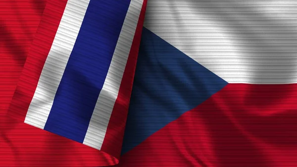 Tjeckien Och Thailand Realistisk Flaggväv Textur Illustration — Stockfoto