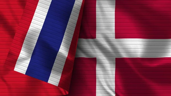 Danimarca Thailandia Bandiera Realistica Tessuto Texture Illustrazione — Foto Stock