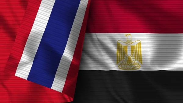 Egitto Thailandia Bandiera Realistica Tessuto Texture Illustrazione — Foto Stock