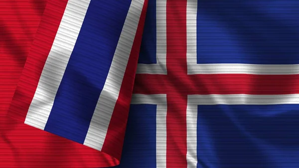 冰岛和泰国的实际国旗面料3D插图 — 图库照片
