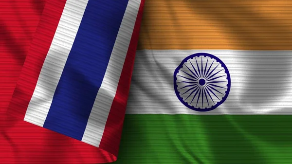 India Thailand Realistic Flag Fabric Texture Illustration — Stock Photo, Image