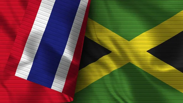 Jamaica Thailand Realist Flag Fabric Texture Illustration — стокове фото