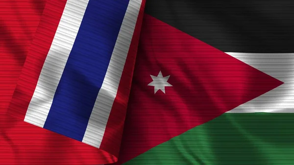 Jordan Thailand Realistic Flag Fabric Texture Illustration — Stock Photo, Image