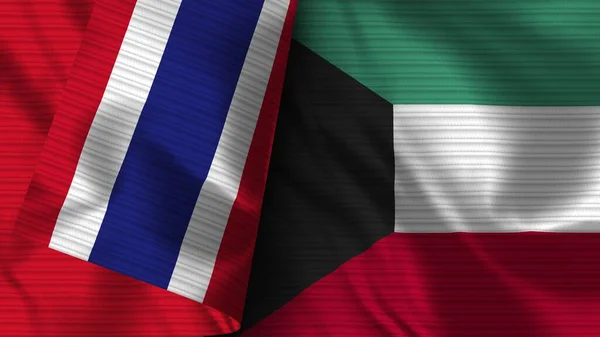 Kuwejt Tajlandia Realistyczna Flaga Tekstura Tkaniny Ilustracja — Zdjęcie stockowe