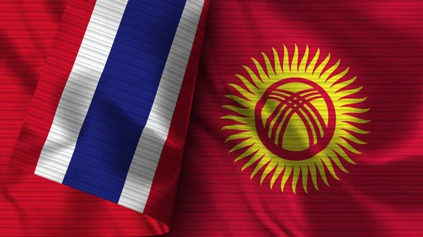 Kyrgyzstan Thailand Realistic Flag Fabric Texture Illustration — Stock Photo, Image