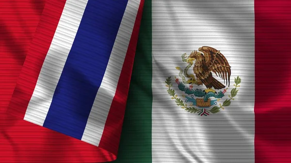 Mexico Thailand Realistic Flag Fabric Texture Illustration — Stock Photo, Image
