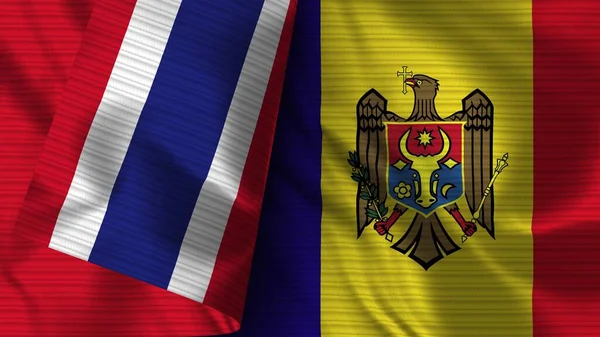 Moldova Tayland Gerçekçi Bayrak Kumaşı Dokusu Görüntü — Stok fotoğraf