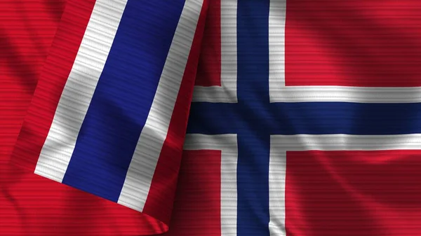 Noruega Tailândia Realista Bandeira Tecido Textura Ilustração — Fotografia de Stock