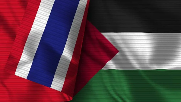 Palestine Thailand Realistic Flag Fabric Texture Illustration — Stock Photo, Image