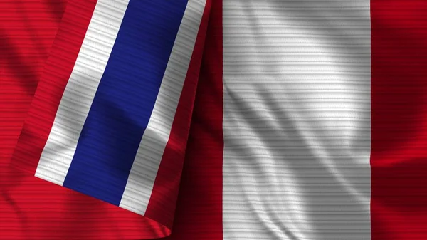 Peru Tailândia Realista Bandeira Tecido Textura Ilustração — Fotografia de Stock