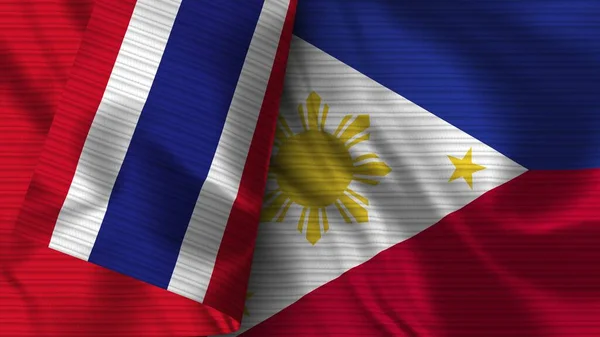 Philippines Thailand Realistic Flag Fabric Texture Illustration — Stock Photo, Image