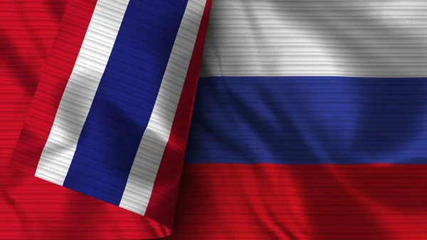 Russland Und Thailand Realistische Flagge Stoff Textur Illustration — Stockfoto