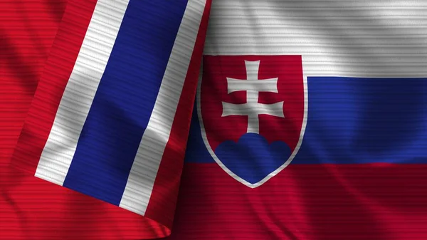 Slovakia Thailand Realistic Flag Fabric Texture Illustration — Stock Photo, Image