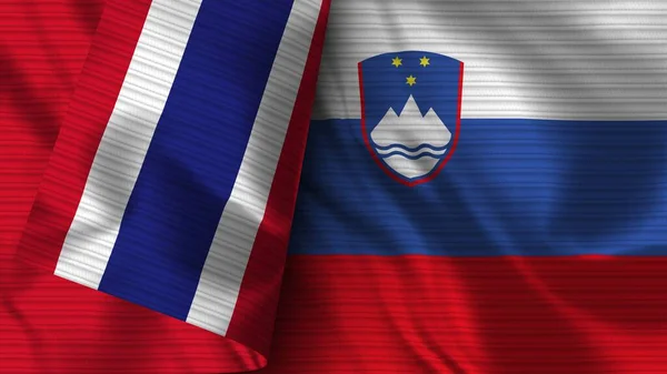Slovenië Thailand Realistische Vlag Stof Textuur Illustratie — Stockfoto
