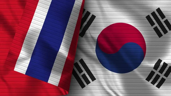 Südkorea Und Thailand Realistische Flaggen Textur Illustration — Stockfoto