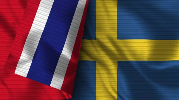 Svezia Thailandia Realistico Bandiera Tessuto Texture Illustrazione — Foto Stock