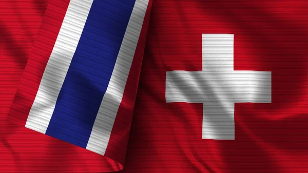 Švýcarsko Thajsko Realistické Vlajky Textilní Textura Ilustrace — Stock fotografie