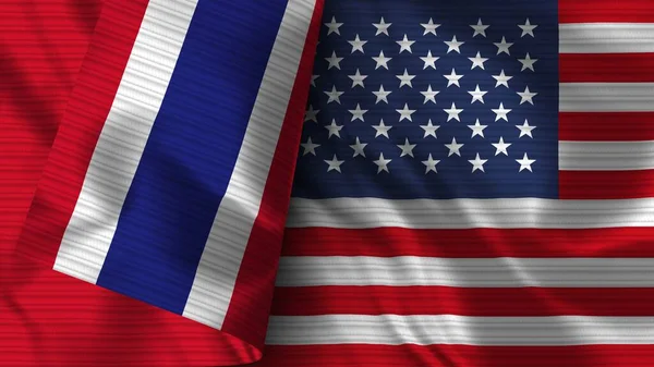 Estados Unidos América Tailândia Realistic Flag Fabric Texture Illustration — Fotografia de Stock