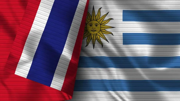 Uruguay Thailand Realistische Vlag Stof Textuur Illustratie — Stockfoto