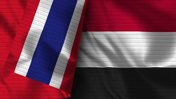 Jemen Thailand Realistische Vlag Stof Textuur Illustratie — Stockfoto