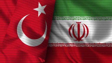 İran ve Türkiye Gerçekçi Bayrak Kumaşı Dokusu 3D Görüntü