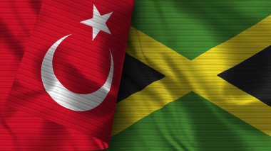 Jamaika ve Türkiye Gerçekçi Bayrak Kumaşı Dokusu 3D Görüntü