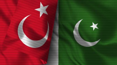 Pakistan ve Türkiye Gerçekçi Bayrak Kumaşı Dokusu 3D Görüntü