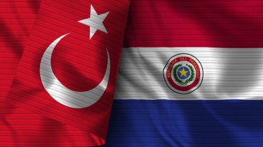 Paraguay ve Türkiye Gerçekçi Bayrak Kumaşı Dokusu 3D Görüntü