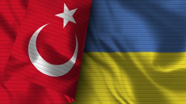 Ukrayna ve Türkiye Gerçekçi Bayrak Kumaşı Dokusu 3B Görüntü