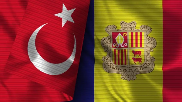 安道尔和土耳其的实际国旗面料3D插图 — 图库照片