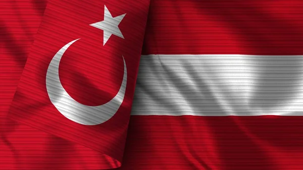 Austria Turkey Realistic Flag Fabric Texture Illustration — Stock Photo, Image