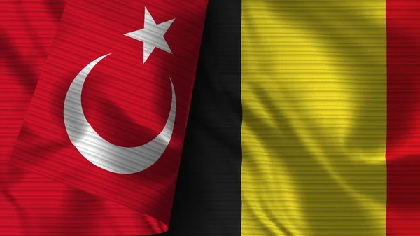 Belgien Und Türkei Realistische Flagge Stoff Textur Illustration — Stockfoto