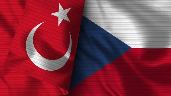 Çek Cumhuriyeti ve Türkiye Gerçekçi Bayrak Kumaşı Dokusu 3D Görüntü