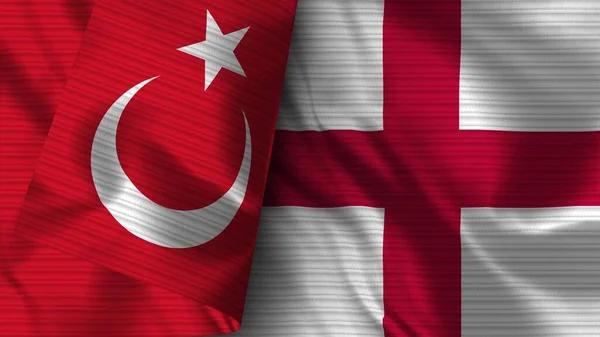 Anglia Törökország Realisztikus Zászló Szövet Textúra Illusztráció — Stock Fotó