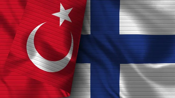 Φινλανδία Και Τουρκία Ρεαλιστική Σημαία Ύφασμα Εικονογράφηση — Φωτογραφία Αρχείου