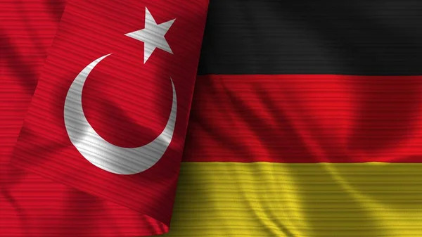 Alemania Turquía Tela Bandera Realista Textura Ilustración — Foto de Stock