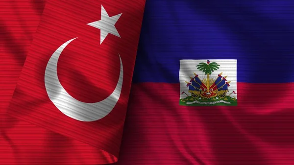 Haïti Turkije Realistische Vlag Stof Textuur Illustratie — Stockfoto