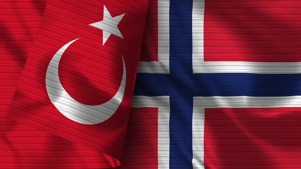挪威和土耳其的实际国旗面料3D插图 — 图库照片