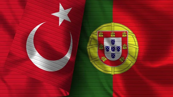 Portekiz Türkiye Gerçekçi Bayrak Kumaşı Dokusu Görüntü — Stok fotoğraf