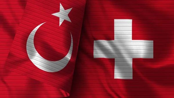 Switzerland Turkey Realistic Flag Fabric Texture Illustration — Stock Photo, Image