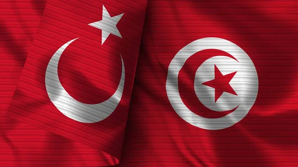 Tunisia Turkey Realistic Flag Fabric Texture Illustration — Stock Photo, Image