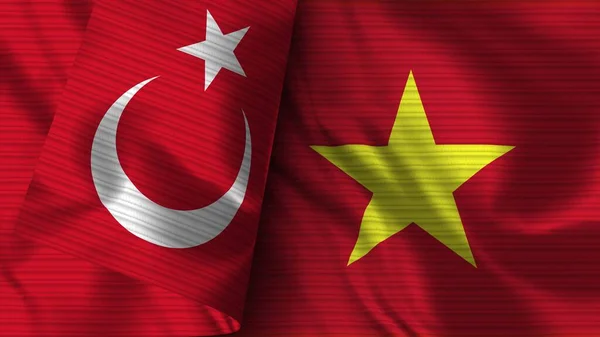 Wietnam Turcja Realistyczna Flaga Tekstura Tkaniny Ilustracja — Zdjęcie stockowe
