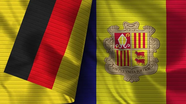 安道尔和德国的实际国旗面料3D插图 — 图库照片
