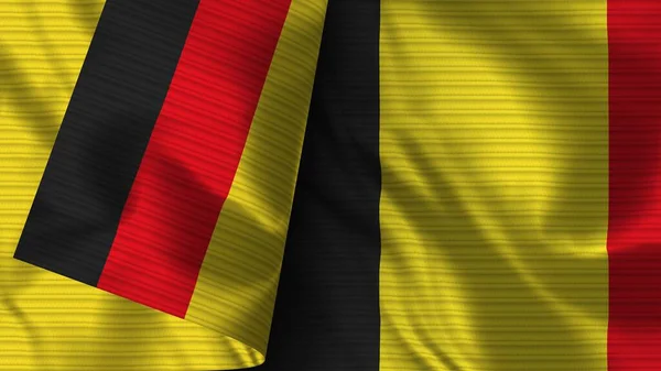 Bélgica Alemania Tela Bandera Realista Textura Ilustración — Foto de Stock