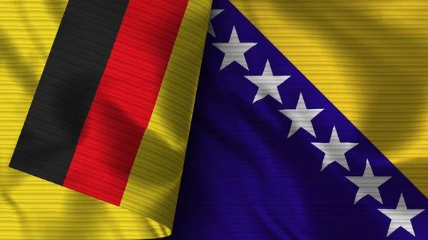 Bosnia Herzegovina Alemania Tela Bandera Realista Textura Ilustración — Foto de Stock